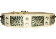 Bulldog LEATHER DOG COLLAR with Studs and Vintage Plates- C85+