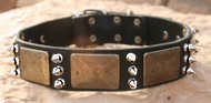 Gorgeous War Dog Leather Dog Collar-massive bras plates+3 spikes Gorgeous War Dog Leather Dog Collar-massive bras plates+3 spikes