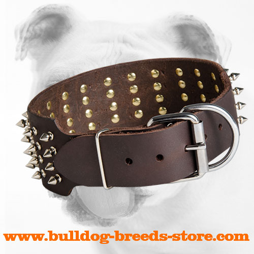 Strong Buckle on Fashion Walking Spiked Leather Bulldog Collar