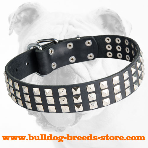 Extra Strong Leather Dog Collar with Pyramids for Bulldog Walking