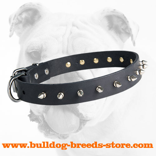 Durable Adjustable Walking Leather Dog Collar with Spikes for Bulldog