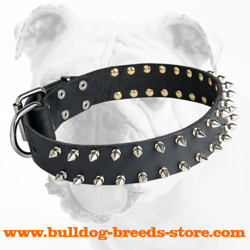Durable Adjustable Walking Leather Dog Collar for Bulldog with Spikes