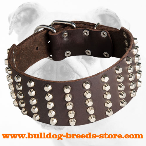 Wide Studded Walking Leather Bulldog Collar