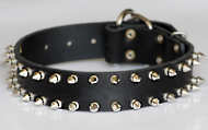Spiked leather dog collar for Bulldog - 2 Rows of spikes