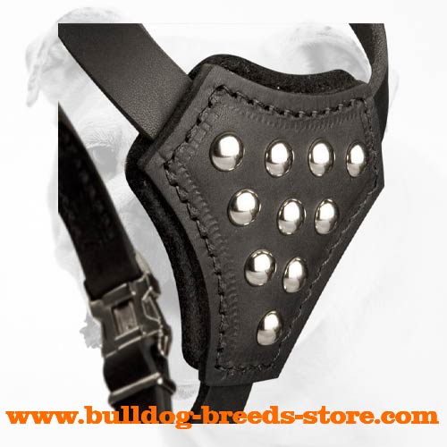 Adjustable Chest Plate of Walking Leather Bulldog Puppy Harness