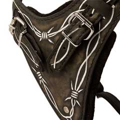 Barbed Wire Leather Bulldog Harness with Wide Chest Plate