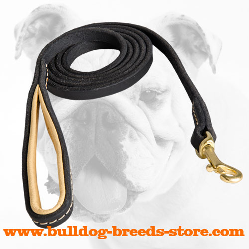 Stitched Leather Bulldog Leash for Walking