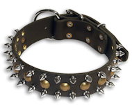 APBT 3 Rows Leather Spiked and Studded Dog Collar- Spiked collar