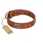 "Great Obelisk" Handcrafted FDT Artisan Tan Leather Bulldog Collar with Large Plates and Pyramids