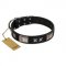 "Pitch Dark" FDT Artisan Black Leather Bulldog Collar with Stars and Plates