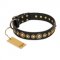"Gold Mine" FDT Artisan Black Leather Bulldog Collar with Amazing Bronze-Plated Round Studs