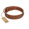 "Luxurious Life" Premium Quality FDT Artisan Tan Leather Bulldog Collar with Round Adornments