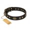 "Perfect Tracery" FDT Artisan Black Leather Bulldog Collar with Old Bronze Look Plates and Circles