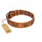 "Rockin' Doggie" FDT Artisan Tan Leather Bulldog Collar Adorned with Stars and Skulls