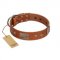 "Great Obelisk" Handcrafted FDT Artisan Tan Leather Bulldog Collar with Large Plates and Pyramids