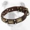 Decorated War Leather Bulldog Collar with Massive Plates and Pyramids