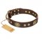 "One-of-a-Kind" FDT Artisan Handmade Decorated Brown Leather Bulldog Collar
