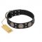 "Sun in Shining" Modern FDT Artisan Black Leather Bulldog Collar with Studs and Stars