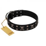 "Black Jack" Stylish Handmade FDT Artisan Black Leather Bulldog Collar