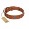 "Foxy Nature" FDT Artisan Tan Leather Bulldog Collar with Chrome Plated Brooches