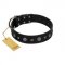 "Mr. Elegance" Designer FDT Artisan Black Leather Bulldog Collar with Silver-Like Studs