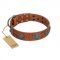 "Blue Sands" FDT Artisan Tan Leather Bulldog Collar with Silver-like Studs and Round Conchos with Stones