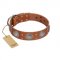 "Far Star" FDT Artisan Tan Leather Bulldog Collar with Engraved Studs