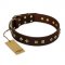 "Fashion Studs" FDT Artisan Decorated Leather Bulldog Collar with Old Bronze-Plated Steel Hardware