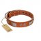 "Pawsy Glossy" FDT Artisan Exclusive Tan Leather Bulldog Collar 1 1/2 inch (40 mm) wide
