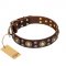 'Flower Melody' FDT Artisan Brown Leather Dog Collar with Mixed Studs for Bulldog Breeds Daily Use