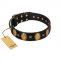 "Doggie Woggie" Designer Handmade FDT Artisan Black Leather Bulldog Collar with Ovals and Studs