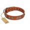 "Woofy Majesty" FDT Artisan Tan Leather Bulldog Collar with Round Silver-like Plates