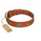 "Marine Antiques" Handmade FDT Artisan Tan Leather Bulldog Collar with Blue Stones