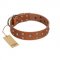 "Enchanted Skulls" FDT Artisan Tan Leather Bulldog Collar with Chrome Plated Skulls
