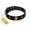 "Star Powder" FDT Artisan Black Leather Bulldog Collar with Ovals and Stars - 1 1/2 inch Wide
