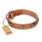 "Era of Future" FDT Artisan Handcrafted Tan Leather Bulldog Collar with Decorations