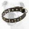 Comfortable Designer Leather Bulldog Collar with Brass Pyramids