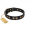 "Golden Artifact" FDT Artisan Black Leather Bulldog Collar with Old-bronze Covered Medallions