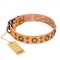 'Sophisticated Glamour' FDT Artisan Tan Leather Bulldog Collar with Stylish Old-Bronze Plated Decorations