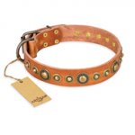 "Feast of Luxury" FDT Artisan Tan Leather Bulldog Collar with Old Bronze Look Circles