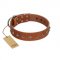 "Broadway" Handmade FDT Artisan Tan Leather Bulldog Collar with Dotted Pyramids