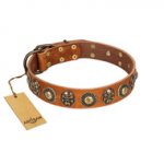 "Golden Epoch" FDT Artisan Tan Leather Bulldog Collar with Old Bronze-plated Medallions and Conchos