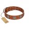 "Sun Rise Noon" FDT Artisan Tan Leather Bulldog Collar with Unique Design