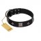 "Black Cavalier" Handmade FDT Artisan Black Leather Bulldog Collar with Silver-Like Stars and Large Plates
