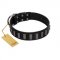 "Black Prince" Handmade FDT Artisan Black Leather Bulldog Collar with Silver-Like Adornments