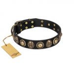 "Sea Rover" FDT Artisan Black Leather Bulldog Collar with Old Bronze-plated Circular Medallions