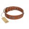 "Brave Spirit" Handmade FDT Artisan Designer Tan Leather Bulldog Collar with Shields