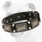 Hand-Decorated Leather Bulldog Collar with Old Nickel Plates and Nickel Pyramids