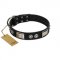 "Grand Wear" FDT Artisan Black Leather Bulldog Collar with Shining Plates and Spiked Studs