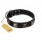 "Sea Rover" Embellished FDT Artisan Black Leather Bulldog Collar with Chrome Plated Crossbones and Plates